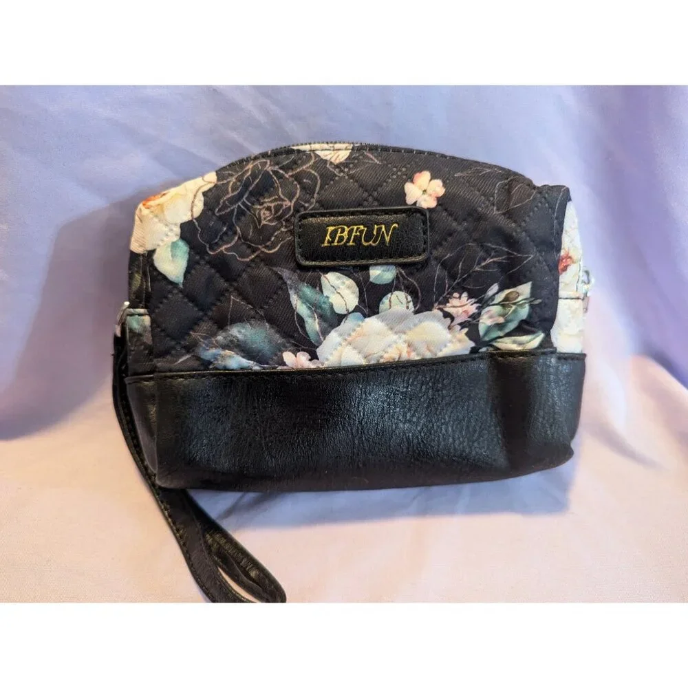 Ibfun Quilted Floral Makeup Bag With Brush Set & Mirror
